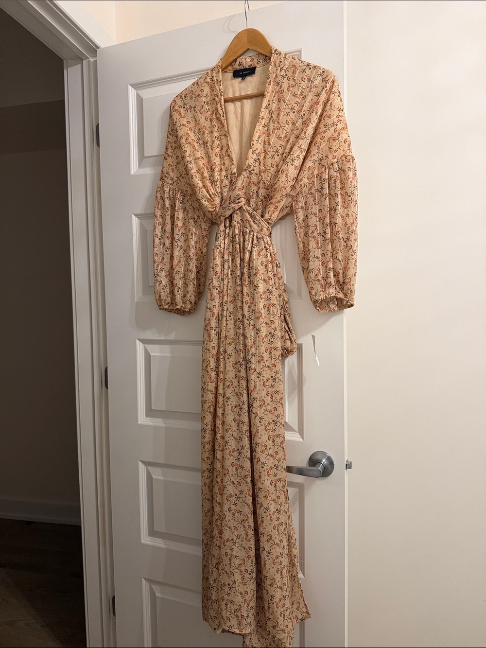 Floral Tie-Front Maxi Dress in Beige